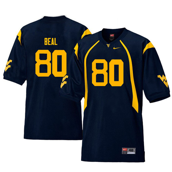 NCAA Men's Jesse Beal West Virginia Mountaineers Navy #80 Nike Stitched Football College Throwback Authentic Jersey HF23V25UP